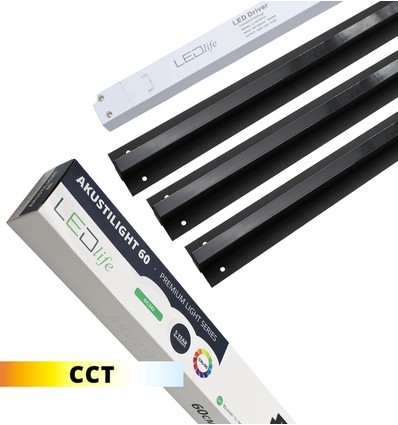 Schwarz Troldtekt CCT LED Schienenset 3x60 cm - Flächenbündig, Akustilight inkl. Kabel und Treiber