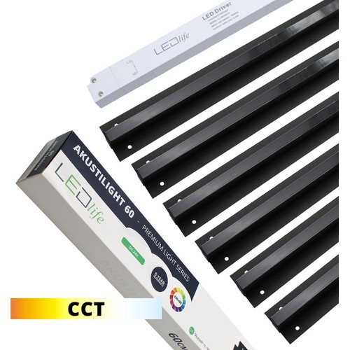 Schwarzes Troldtekt CCT LED Schienenset 6x60 cm - Flächenbündig, Akustilight inkl. Kabel und Treiber
