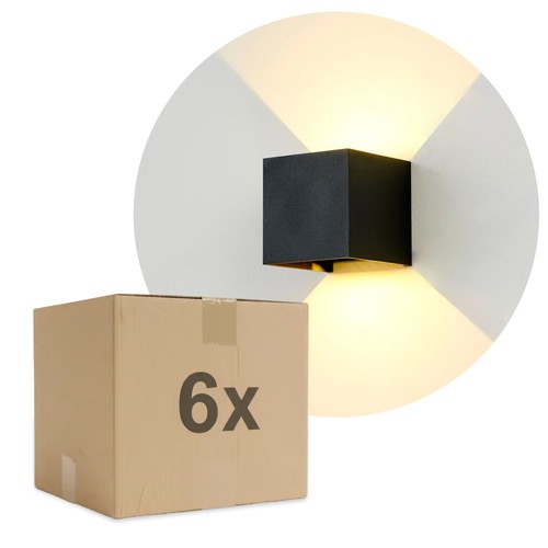 6er-Set 6W CUBIC PRO Wandleuchte - IP65, Schwarz, durchschleifbar, verstellbar, eckig, Up/Down, Innen/Außen, inkl. Leuchtmittel