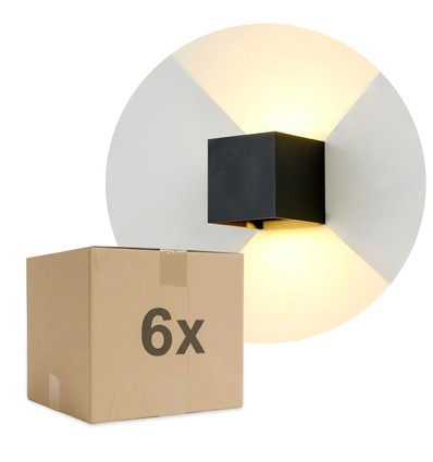 6er-Set 6W CUBIC PRO Wandleuchte - IP65, Schwarz, durchschleifbar, verstellbar, eckig, Up/Down, Innen/Außen, inkl. Leuchtmittel