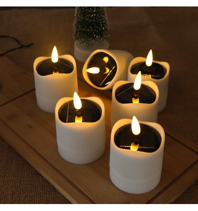6er-Pack LED-Solar-Kerzen - Ø5cm, 8cm hoch, IP44 Außenbereich