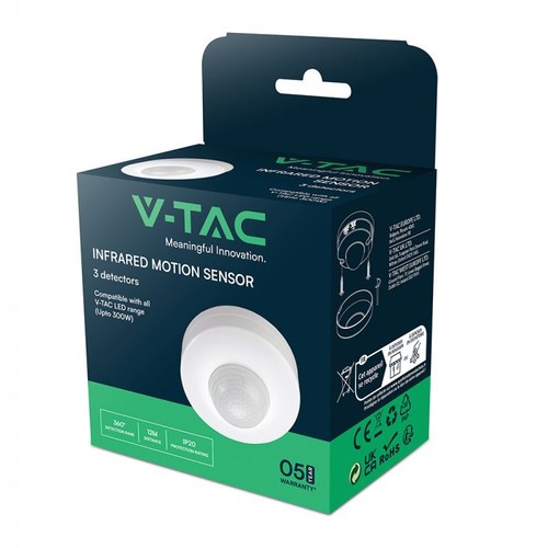 V-Tac Bewegungsmelder LED-freundlich, weiß, PIR-Infrarot