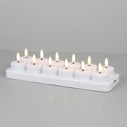 12er-Pack weiße LED-Teelichter inkl. Ladestation - Inkl. Fernbedienung, Timer