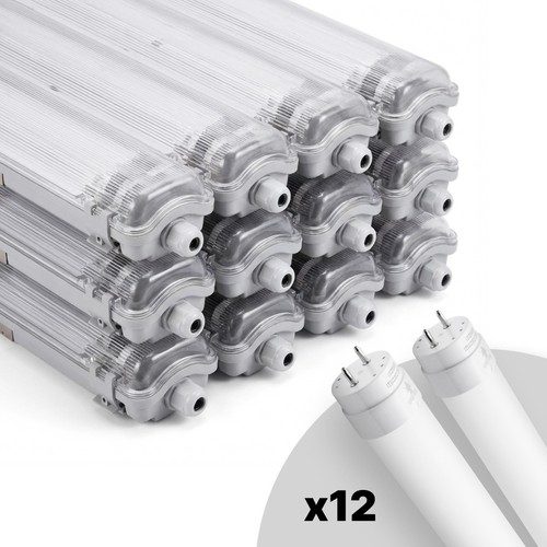 12er Set Limea T8 LED Doppelarmatur - Inkl. 24 Stk. 24W 150cm LED Röhren, IP65 wasserdicht