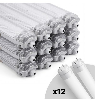 12er Set Limea T8 LED Doppelarmatur - Inkl. 24x18,5W 120cm LED Röhren, IP65 wasserdicht