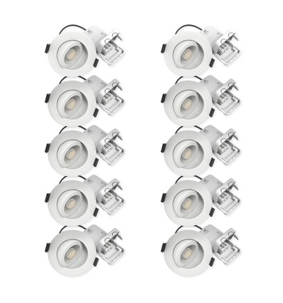 10x 7W Flacher Einbaustrahler RA96 - Direkt in Isolierung, dimmbar, Loch: Ø6,8 cm, Maße: Ø9,3 cm