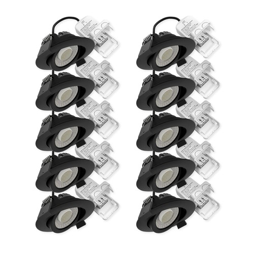 10x 7W flacher Einbaustrahler RA96 - DimToWarm+CCT, Loch: Ø6,8 cm, schwarzer Rand, dimmbar