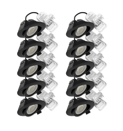 10x 7W flacher Einbaustrahler RA96 - DimToWarm+CCT, Loch: Ø6,8 cm, schwarzer Rand, dimmbar