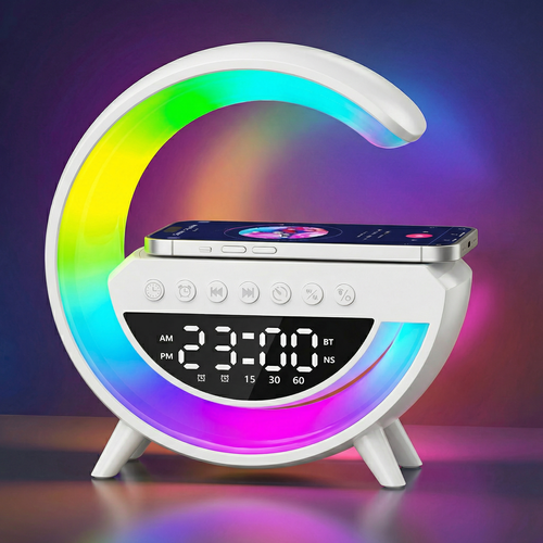 G-förmige RGBIC Lampe - Kabelloses Ladegerät, 24x23cm, Weiß, Bluetooth, 5V USB