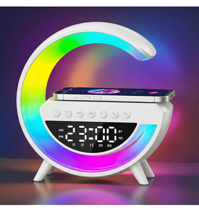 G-förmige RGBIC Lampe - Kabelloses Ladegerät, 24x23cm, Weiß, Bluetooth, 5V USB