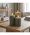 3er-Set LED-Stumpenkerzen, grün - Ø7,5cm, 10/12,5/15cm hoch, mit Fernbedienung steuerbar, Timer, Echtwachs