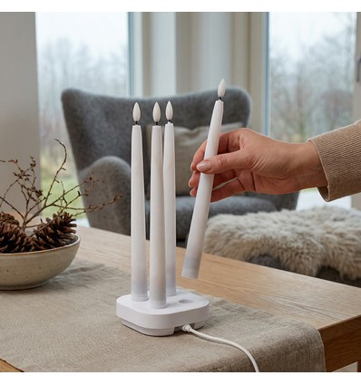 4er-Pack weiße LED-Kerzen inkl. Ladestation - Ø2cm, Höhe: 25cm, Stabkerzen, inkl. Fernbedienung, Timer