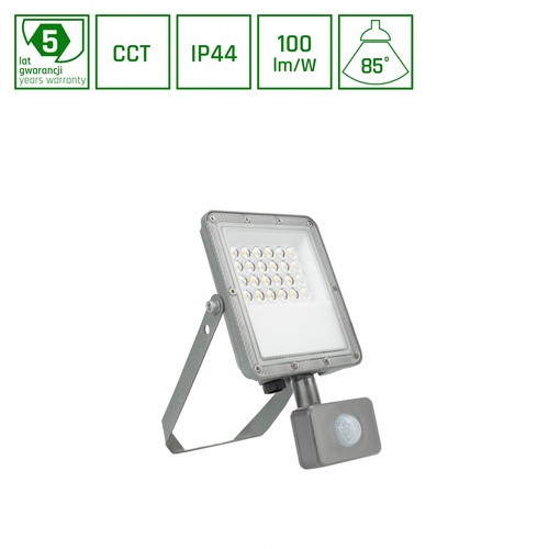 20W NOCTIS MAX CCT LED-Fluter mit PIR-Sensor - IP44, 3 Lichtfarben, Grau