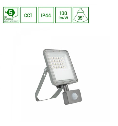 20W NOCTIS MAX CCT LED-Fluter mit PIR-Sensor - IP44, 3 Lichtfarben, Grau