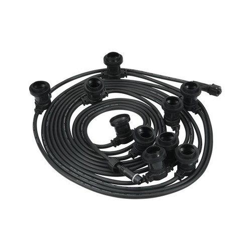 10m Party-Lichterkette, verlängerbar - IP44, schwarzes Kabel, ohne Leuchtmittel