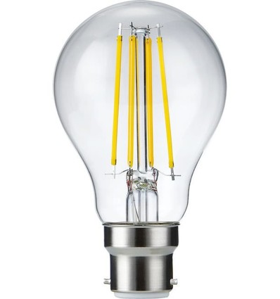B22d 8W dimmbare LED-Lampe - A60, Filament, Klarglas, 2700K