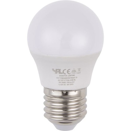 E27 3W LED Tropfenlampe, 12-60V - G45, Opalglas, 3000K