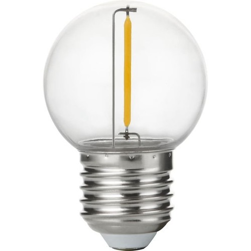 E27 1W LED Tropfenlampe - G45, Filament, klar, bruchsicheres Polycarbonat, 2700K