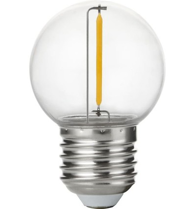 E27 1W LED Tropfenlampe - G45, Filament, klar, bruchsicheres Polycarbonat, 2700K
