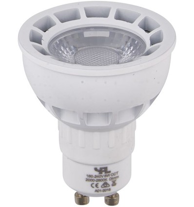 GU10 5,5W DimToWarm LED-Lampe - 2000-2800K, 40°, dimmbar, Weiß/Nickel Front