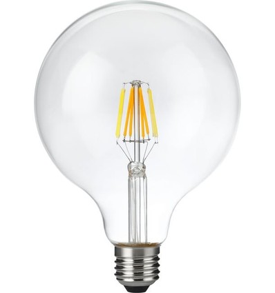 E27 6W dimmbare LED Filament Lampe - G125, DimToWarm, 2000K-4500K, 660lm, Klarglas