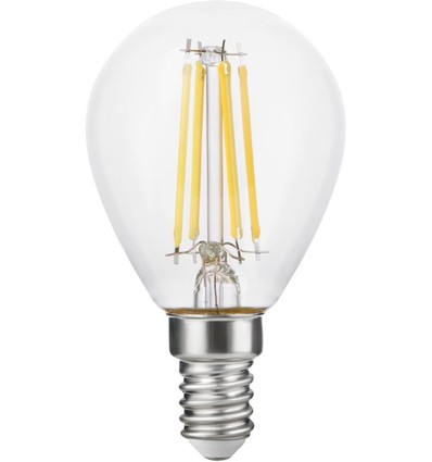 E14 4,7W dimmbare LED-Tropfenlampe - G45, Filament, 470lm, 2500K, Klarglas