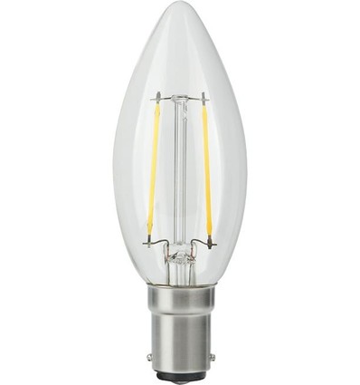 BA15d 2,5W LED-Tropfenlampe dimmbar - C35, Filament, 250lm, 2500K, Klarglas