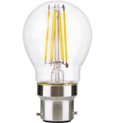 B22d 4,7W dimmbare LED-Tropfenlampe - G45, Filament, Klarglas, 2700K