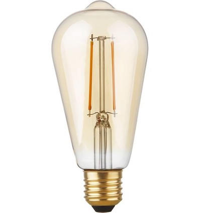 E27 2,9W dimmbare LED Rustika Lampe - ST64, Filament, 2200K, Goldglas, 250lm