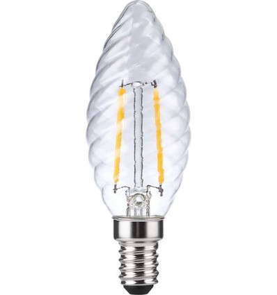 E14 2W dimmbare LED-Tropfenlampe - Twisted Candle, 2500K, klar, Filament