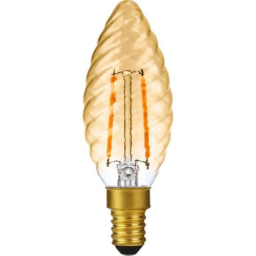 E14 2W dimmbare LED-Tropfenlampe - Twisted Candle, 2000K, Gold, Filament