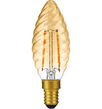 E14 2W dimmbare LED-Tropfenlampe - Twisted Candle, 2000K, Gold, Filament