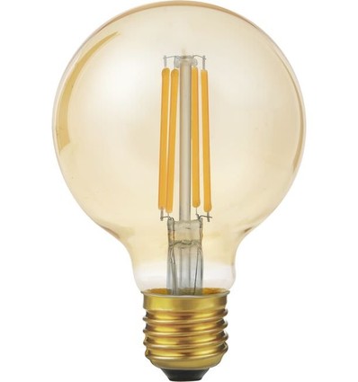 E27 6,5W dimmbare LED Globe-Lampe - G80, 550lm, Filament, 2200K, Goldglas