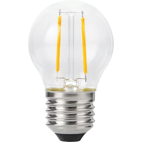 E27 2W dimmbare LED-Tropfenlampe - G45, Filament, 2200K, Klarglas