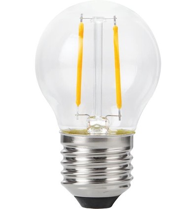 E27 2W dimmbare LED-Tropfenlampe - G45, Filament, 2200K, Klarglas