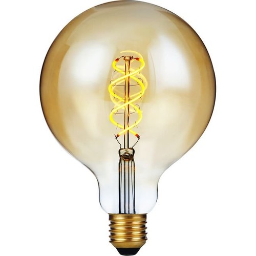 E27 5W dimmbare LED-Filamentlampe - G125, Double Helix, 300lm, 2000K, Goldglas