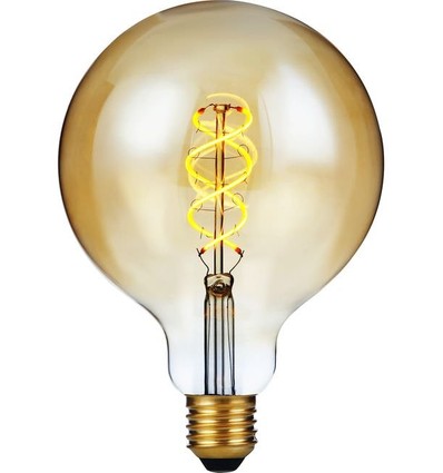 E27 5W dimmbare LED-Filamentlampe - G125, Double Helix, 300lm, 2000K, Goldglas