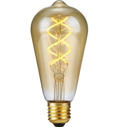 E27 5W 3-Stufen dimmbare LED-Lampe - ST64 Rustika, Flex Filament, 2200K, Goldglas