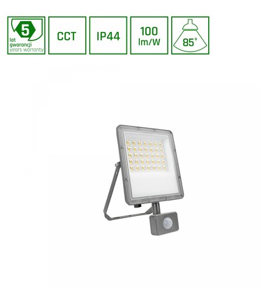 30W NOCTIS MAX Fluter mit PIR-Sensor - IP44, CCT, grau