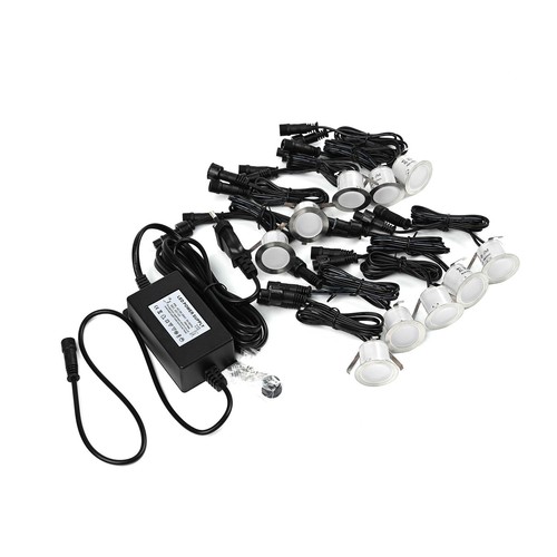 10er Set Bodeneinbaustrahler - 0,5W, rund, Edelstahl, komplett inkl. Netzteil