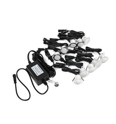 10er Set Bodeneinbaustrahler - 0,5W, rund, Edelstahl, komplett inkl. Netzteil