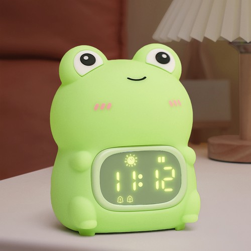 MOCHI Frosch Nachtlicht mit Uhr aus weichem Silikon - aufladbar, Farbwechsel + Warmweiß