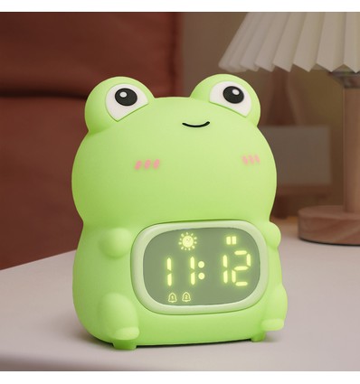 MOCHI Frosch Nachtlicht mit Uhr aus weichem Silikon - aufladbar, Farbwechsel + Warmweiß
