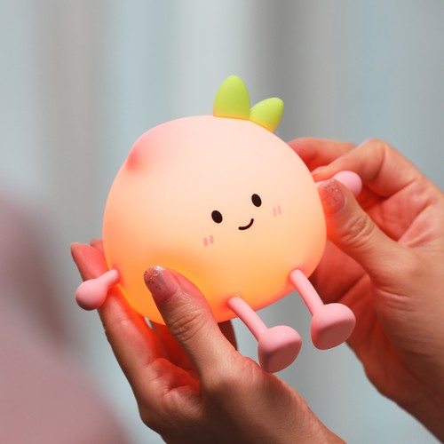 MOCHI Pfirsich Nachtlicht aus weichem Silikon - aufladbar, Touch-dimmbar