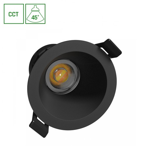 7W Fiale Core CCT Einbauspot - Ø9cm, Schwarz, 3-in-1 CCT, Ausschnitt: Ø7,5 cm, 45 Grad Beam