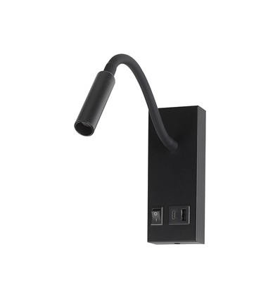 3W LED Bettlampe mit USB-Ladefunktion - USB-A & USB-C, CREE Chip, schwarz, inkl. Leuchtmittel