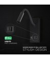 3W LED Bettlampe mit USB-Ladefunktion - USB-A & USB-C, CREE Chip, schwarz, inkl. Leuchtmittel