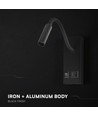 3W LED Bettlampe mit USB-A und USB-C Ladeanschluss - CREE Chip, schwarz, inkl. Leuchtmittel