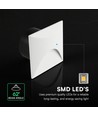 3W LED Einbaustrahler für Treppen, quadratisch - IP65, weiß, 3000K