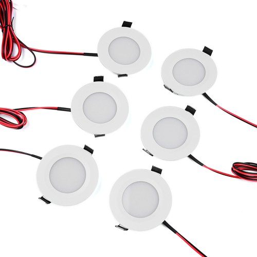 6er-Set 12V Downlight - 2,5W, rund, inkl. Lochsäge und Quick Connector, für Boot etc.